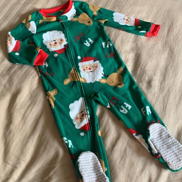 Carters 3T Christmas green zip up onesie PJ’s - Picture 1 of 3